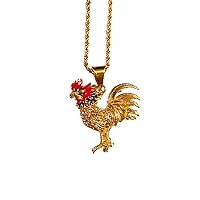 Men Women 925 Italy Gold Finish Iced Gallo Rooster Ice Out Pendant Stainless Steel Real 2 mm Rope Chain Necklace, Mens Jewelry, Iced Pendant, Rope Necklace