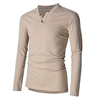 LIBODU Cotton Long Sleeve Men Shirt Henley Shirt Casual Breathable Lightweight Tshirts