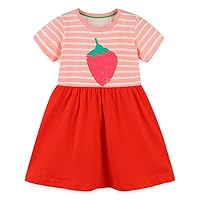 Little Girls U-Neck Dress Cute Summer Sundress Cotton Cartoon Dress 2-8Y (as1, Age, 7_Years, CM)
