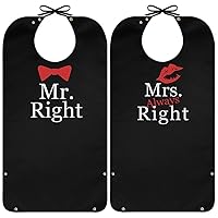 2 Pcs Matching Mr. & Mrs. Adult Bibs with Crumb Catcher Adjustable Adult Bibs for Eating Reusable Clothing Protector