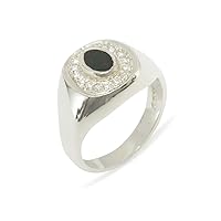 14k White Gold Natural Bloodstone & Cubic Zirconia Mens Signet Ring - Sizes 6 to 12 Available