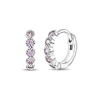 925 Sterling Silver Fashionable Pink Cubic Zirconia Huggie Hoop Earrings 11mm- Excellent Pair For Toddlers, Young Girls & Preteens- Cute & Adorable Earrings Best For Birthday Gift