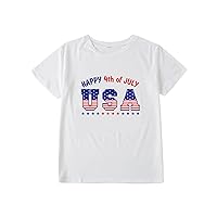 Patriotic Girls Shirt 4 of July Toddler Children Tops Short Sleeve T-Shirts Crewneck Letter Printed Tee Summer