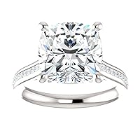 Kiara Gems 5 CT Cushion Diamond Moissanite Engagement Rings Wedding Ring Eternity Band Solitaire Halo Hidden Prong Silver Jewelry Anniversary Promise Ring