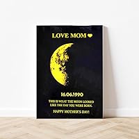 Custom Moon Phases Poster, Canvas, Frame Wood, Custom Moon Phases Art This is What The Moon Looked Like, Personalized Mothers Day Gifts for Mom, Personalized Moon Phases Gifts for Mom, Baby, Couple