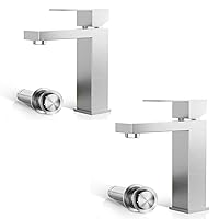 Phiestina Bathroom Faucet 1 Hole Brushed Nickel, Single Hole Single Handle Modern Vanity Faucet, with Metal Pop- Up Drain and Water Supply Lines, BF01048-N1-BN+BF3520-BN