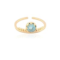 Guntaas Gems Amazing Round Shape Sky Blue Quartz Adjustable Ring Brass Gold Plated Crwon Style Statement Rings For Girls Jewelry