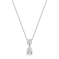 925 Sterling Silver Two Stone Dangling Pendant for Women with 2.20 cttw, (1.50 ct Pear & 0.70 ct Round) Lab-Grown White Diamond or Cubic Zirconia