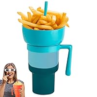 Snack and Drink Cup, Cup Bowl Combo with Straw, Stadium Tumbler-32oz Color Changing Stadium Cups for Cinema, Snackeez Cups with Top Bowl for Popcorn French Snacks and Cup for Cola Drinks (Green)