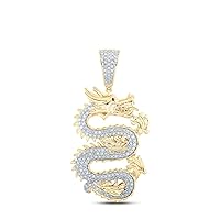 The Diamond Deal 10kt Yellow Gold Mens Round Diamond Dragon Charm Pendant 5/8 Cttw