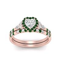 Choose Your Gemstone Halo Edwardian Wedding Ring and Band Rose Gold Plated Heart Shape Wedding Ring Sets Matching Jewelry Wedding Jewelry Easy to Wear Gifts US Size 4 to 12