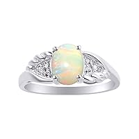 Diamond & Opal Ring Set In Sterling Silver Diamond Wings Design