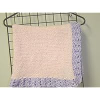 Knitted Pink Chenille Blanket Trimmed with Lilac Chenille for Newborns Infants