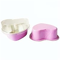 Heart Shaped Cake Pans with Lids,50pcs 3.4oz Aluminum Foil Mini Heart Shaped Cake Pans,Mini Dessert Cups with Lids, Muffin Liners Tins,Cupcake Baking Cups,Pink
