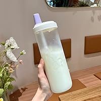 High Appearance Level Simple And Large Capacity Accompanying Straw Glass Students Use Portable Water Cup Juice Milk Tea Cup (Color : Purple850ml, Size : Glass)