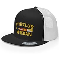 Strip Club Veteran Premium Trucker Hat High Crown Flat Bill Adjustable Cap - Funny Dare Gag Gift Joke
