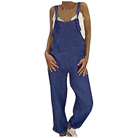Womens Overalls Jumpsuit Casual Loose Summer Sleeveless Adjustable Tie Straps Bib Wide Leg Rompers Outfits with Pockets