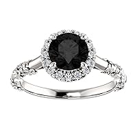 Trendy 2 CT Round Black Blooming Flower Engagement Ring, Blooming Black Onyx Ring, Halo Black Diamond Ring, Nature Inspired Ring, 10K White Gold, Perfact for Gifts
