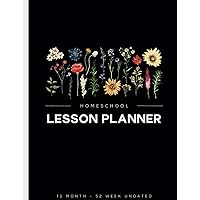 Comprehensive Homeschool Lesson Planner - 12 Month, 52 Week Undated Customizable Organizer by Prairie Oak Press - Black Floral