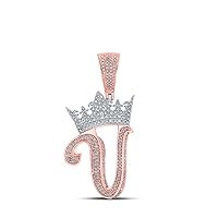 10K Two-tone Gold Mens Diamond Crown V Letter Charm Pendant 1-1/5 Ctw.