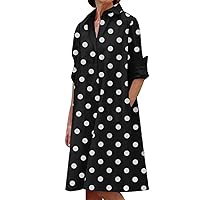 Shirt Dresses for Women 2024 Long Sleeve Button Down V Neck Plus Size Casual Linen Shirt Dresses with Pockets