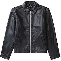 Lambskin Leather Casual Black Jacket For Men With Spread Collar Front Zipper Welt Pocket For Racing Motorcycling