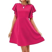 oten Women's Vintage Flutter Sleeve Flared A Line Swing Casual Skater Cocktail Party Short Dresses with Pockets