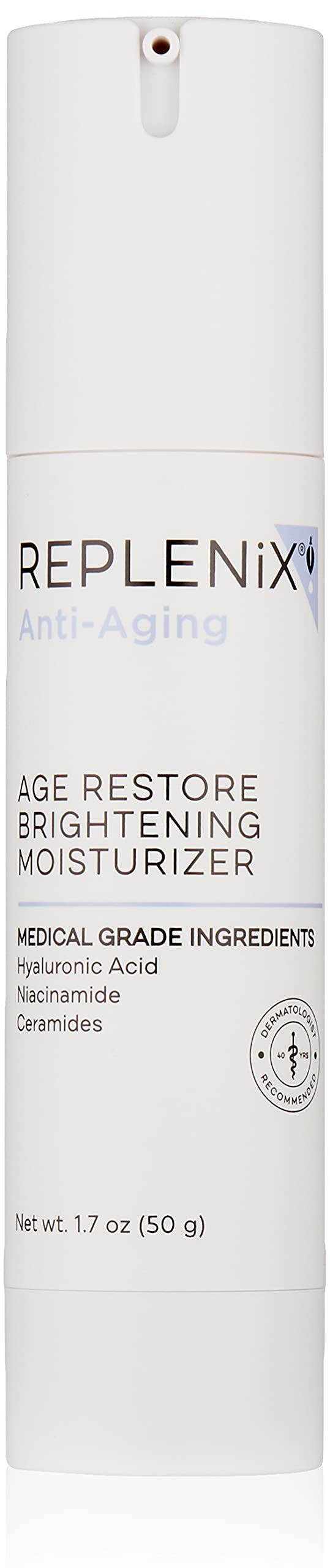 Replenix Age Restore Brightening Moisturizer - Medical Grade Anti-Aging Facial Lotion with Hyaluronic Acid, Oil Free, Fragrance Free, 1.7 oz.
