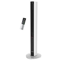 Lasko 1500 Watt 4 Speed Quiet Bladeless Multi Function Remote Control Comfort Control Tower Fan and Space Heater with 3 Heat Settings, White