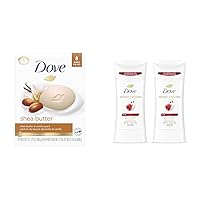 Dove Shea Butter Beauty Bar Skin Cleanser Bar Soap and Advanced Care Antiperspirant Deodorant Stick Twin Pack with Pomegranate Rose Vanilla Scent
