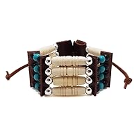 Handmade Traditional 4 Row Carved Buffalo Bone Hairpipe Beads Tribal Bracelet
