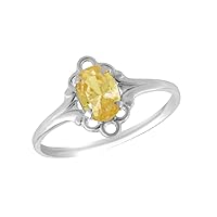 Sterling Silver Oval Shape Simulated Birthstone Ring For Girls (Size 4)