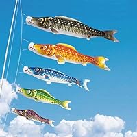 Koinobori Japanese Carp Streamer - 5 Color - 1.5m/1.64yd - Kinsai Romantic [Standard Ship by Int'l e-Packet: with Tracking & Insurance] (Green, 1.5m/1.64yd)