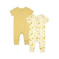 Teach Leanbh Baby Boys Girls 2 Pack Bamboo Viscose Pajamas 2 Way Zipper Short Sleeve Romper Jumpsuit Sleep and Play