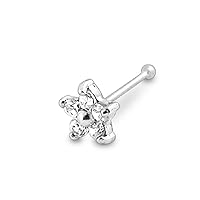 14K Solid White Gold Jeweled Flowers 24Gx1/4 (0.4x6mm) Ball End Nose Piercing jewelry