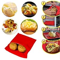 (3 Pack) Microwave Potato Bag, Corn, Day-old bread, Tortillas Cooker Bag, Washable and Reusable, Red