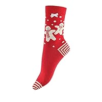 Pretty Polly Women's Gingerbread Socks - christmas cotton sock with gingerbread design and sparkle and bow accent, Red (Biscuit Mix), One Size