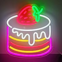 Deco LED Cake Sign 12x14 Inches Acrylic Backer with LED Flex Neon for Dessert Pizza Shop Cafe Restaurant Use Open Closed Light Sign,12V Powered (Cake)