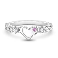 925 Sterling Silver Clear & Pink Cubic Zirconia Heart Ring Band for Toddler & Little Girls Sizes 2-5 - Small Heart Rings for Little Girls - Cute Heart Shaped Rings With Round CZ Stones