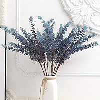 5 Pcs Soft Touch Artificial Eucalyptus Leaves Spray Fake Silver Dollar Greenery Stems for Home Wedding Floral Arrangement, Blue