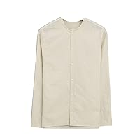 Men's Multicolored Casual Mandarin Collar Linen Shirt, Fresh Cotton-Linen Long Sleeve Cardigan