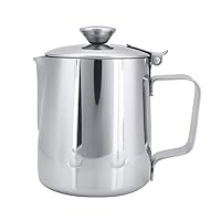 Milk Frothing Pitcher, Stainless Steel Coffee Cup Mug Milk Frothing Pitcher Jug with Lid and Handle Latte Coffee Art for Home Office Kitchen Coffee Shop, Silver(1500ML)