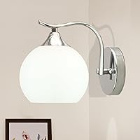Wall Sconce 1 Light Modern Bathroom Vanity Silver Light, Industrial Wall Mount Light Classic Wall Light Fixture with Milk Glass Globe for Bedroom, Hallway, Living Room