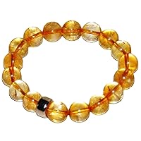 Unisex Bracelet 10mm Natural Gemstone Citrine Round shape Smooth cut beads 7 inch stretchable bracelet for men & women. | STBR_02759