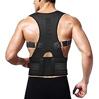 Thoracic Back Brace Posture Corrector - Magnetic Support for Neck Shoulder Upper and Lower Back Pain Relief - Perfect Posture Brace for Cervical Lumbar Spine - Fully Adjustable Belt (Black, Large)