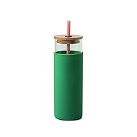 DesignWorks Ink 22 Oz. Glass Tumbler with Lid and Straw, Green Silicone Protective Sleeve - Perfect Reusable Glass Bottle for Water Bottle with Straw, Smoothie Cup, Iced Coffee Cup, and Gift for Her