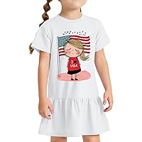 I Love USA Toddler Rib Dress - Cartoon Girls' Dress - Illustration Toddler Dress
