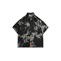 Men' Tiedyed Lapel Shortsleeved Shirts Dark Style Retro Workwear Personalized Casual Loose Blouse Tops