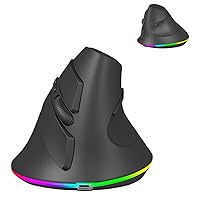 Wireless Mouse Bluetooth Rechargeable Dual Mode Ergonomic Vertical Large Carpal Tunnel Ergo Optical Travel Cordless Mice for PC Laptop Computer Mac iPad Pro MacBook Pro/Air,RGB Light,Side Buttons