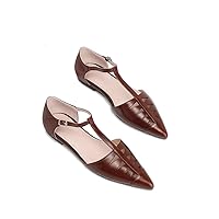 LEHOOR Women Pointed Toe T-Strap Flats Ankle Strap Genuine Leather Low Heel Pumps Closed Toe Summer Trendy Sandals For Women Comfortable Concise Dress Shoes 4-10 M US